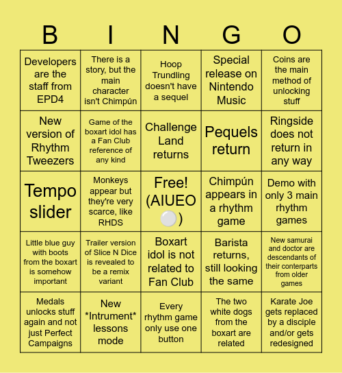 Rhythm Heaven Groove Bingo 2: The Sequel Bingo Card