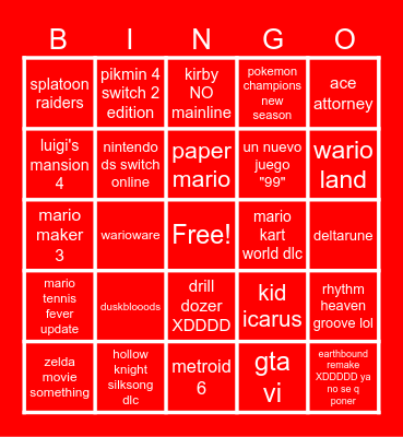 Nintendo Direct 69 Bingo Card