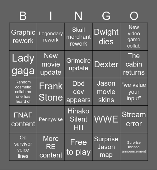 dbd anniversary Bingo Card