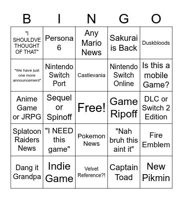 Untitled Bingo Card