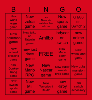 Nintendo Direct ( 6/9/26) Bingo Card
