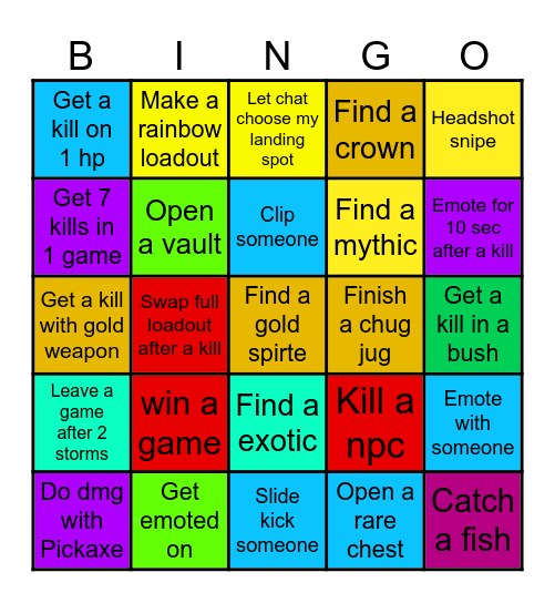 Fortnite Bingo Card Bingo Card