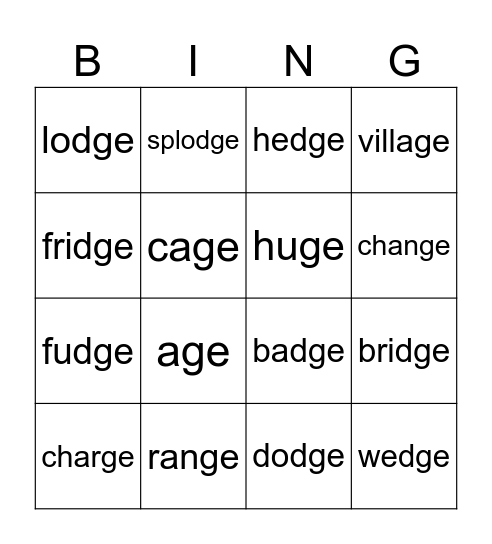 dge words Bingo Card