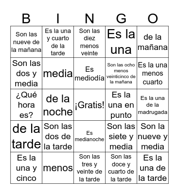 ¿Qué hora es? Bingo Card
