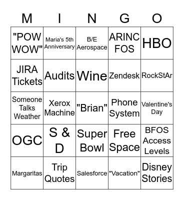 Weekly CSC/DB Team Meeting Bingo Card