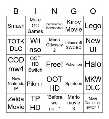 Nintendo Direct 2026 Bingo Card