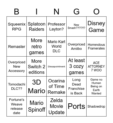 Nintendo Direct June 2026 Bingo Card