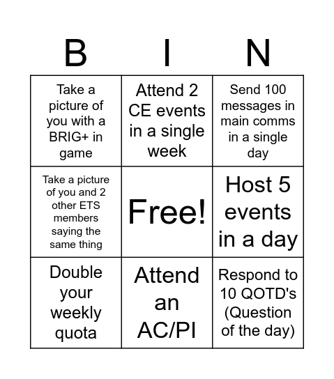 ETS Summer Bingo Board Bingo Card