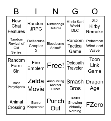 Nintendo Direct 6-9-26 Bingo Card