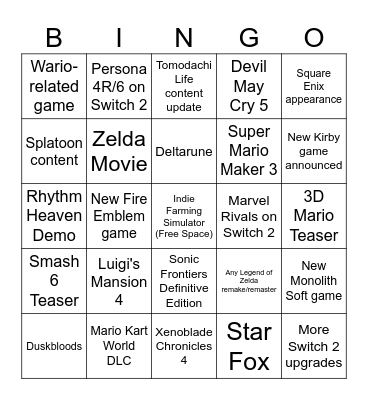 june 9th nin direct Bingo Card