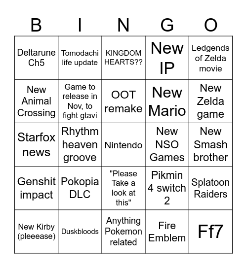 Untitled Bingo Card