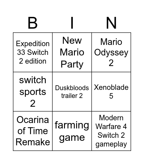 Untitled Bingo Card