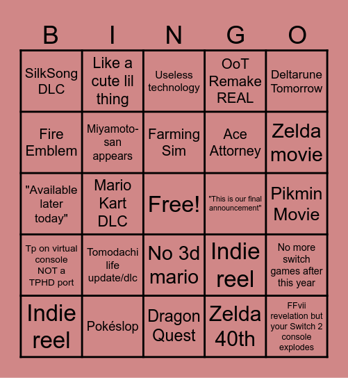 It is June 9th 2026 Bingo Card