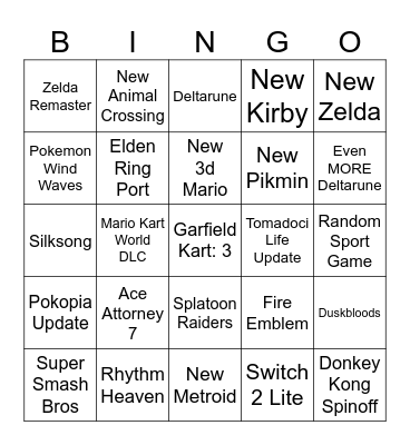 Nintendo Switch Direct Bingo Card
