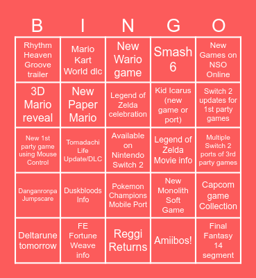 Nintendo Bingo June 9th 2026 Bingo Card