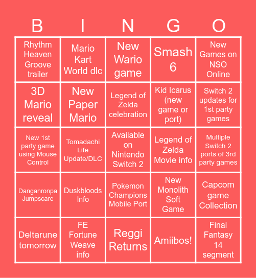 Nintendo Bingo June 9th 2026 Bingo Card