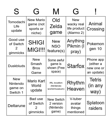 Nintendo Direct June 2026 Bingo Card