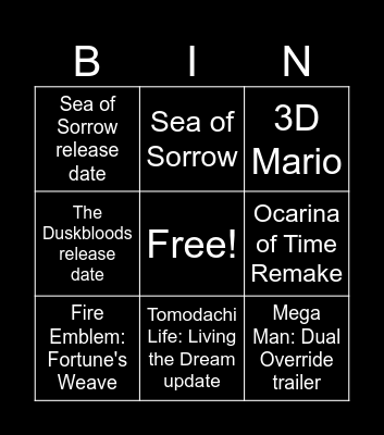 Nintendo Direct 6/9/26 Bingo Card