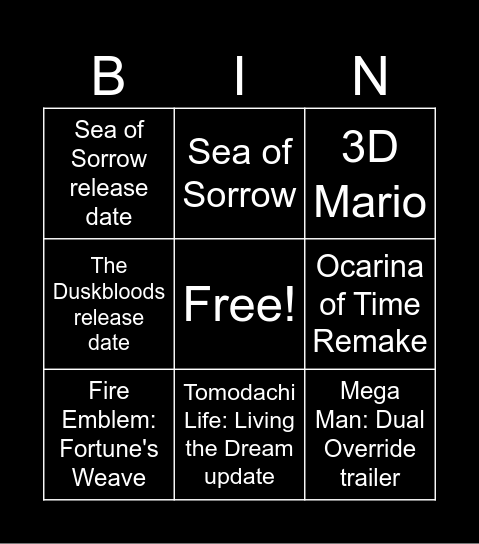 Nintendo Direct 6/9/26 Bingo Card