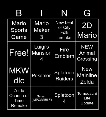Nintendo Direct 6/9/26 Bingo Card