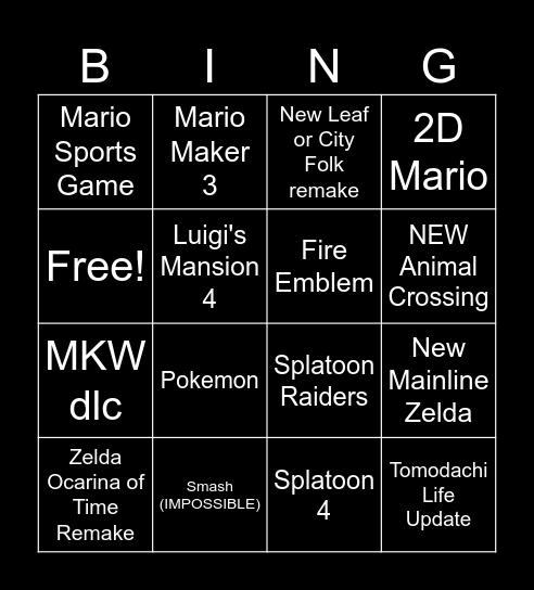 Nintendo Direct 6/9/26 Bingo Card