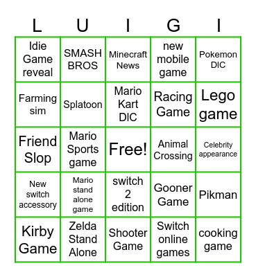 6/9 Nintendo Direct Bingo Card
