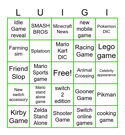 6/9 Nintendo Direct Bingo Card