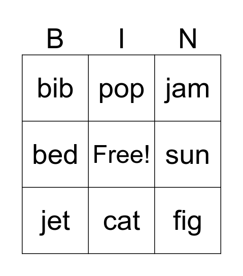 cvc final class Bingo Card
