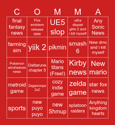 Nintendo direct BINGOOOOOOOOOOO!!! Bingo Card