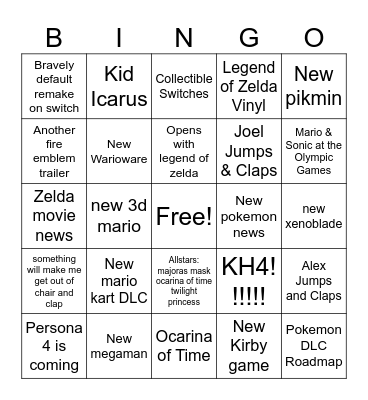 Nintendo Switch Bingo Card