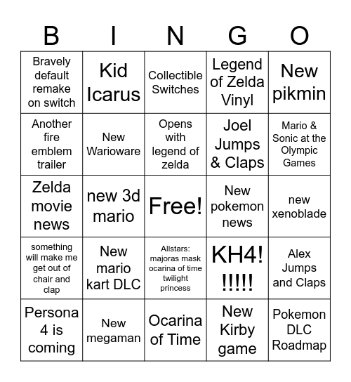 Nintendo Switch Bingo Card