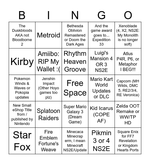 Brenden's 6/9/2026 Direct Bingo Card Bingo Card