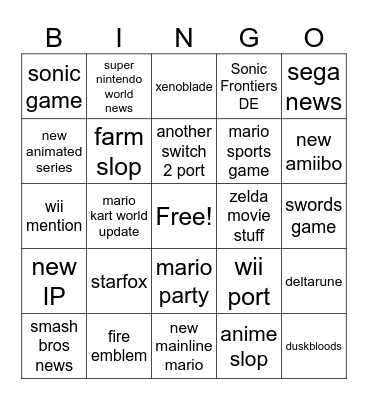 Nintendo Direct 6/9/26 Bingo Card