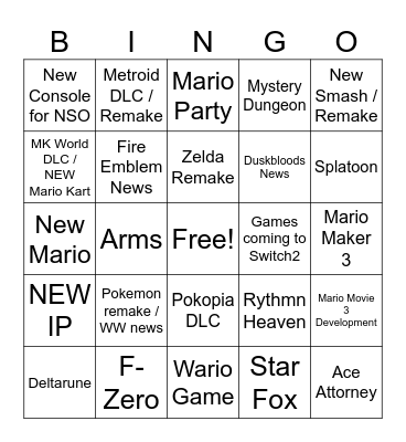 Nintendo Direct 09/06/26 Bingo Card