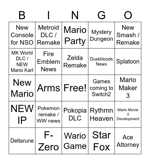 Nintendo Direct 09/06/26 Bingo Card