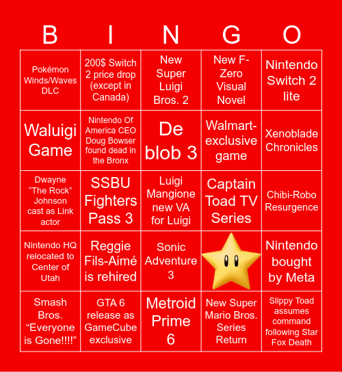 Nintendo Direct 2026 Bingo Card