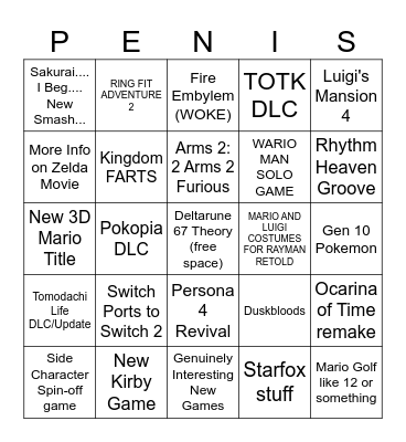 Nintendo Direct June 2026 Bingo Card