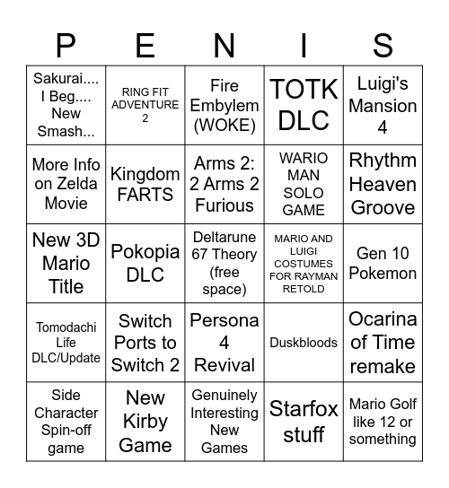 Nintendo Direct June 2026 Bingo Card