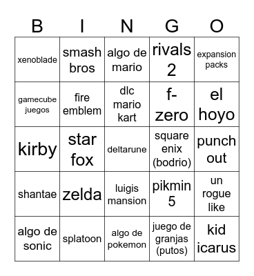 NINTENDO DIRECT Bingo Card