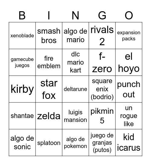 NINTENDO DIRECT Bingo Card