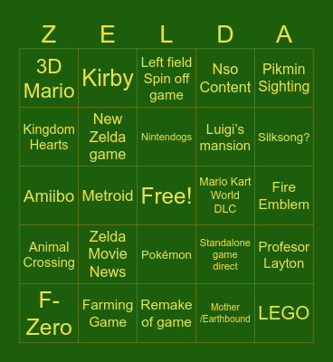 June 2026 Nintendo Direct Bingo Card