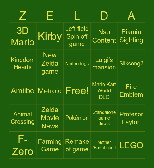 June 2026 Nintendo Direct Bingo Card
