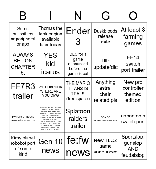 Blimbo Burimbo Bingo Card