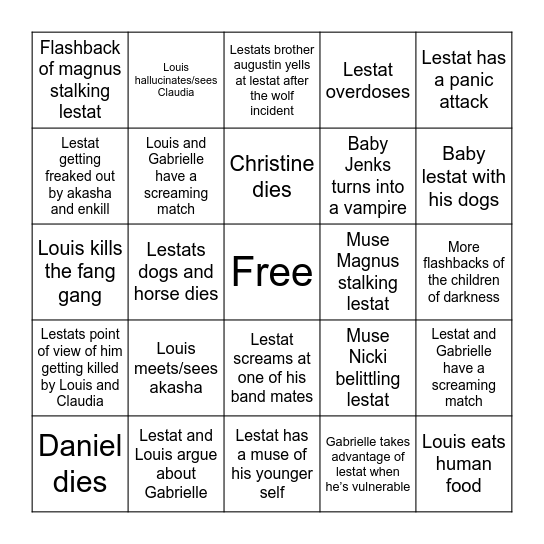 The vampire lestat show Bingo Card