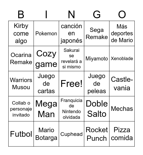 NINTENDO DIRECT JUNIO 2026 Bingo Card