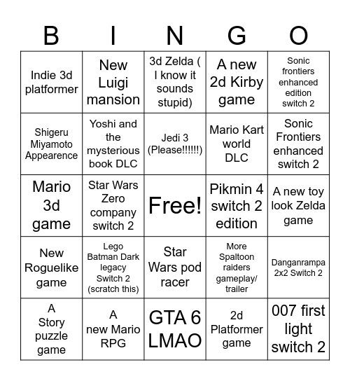 Nintendo direct June 2026 Bingo Card