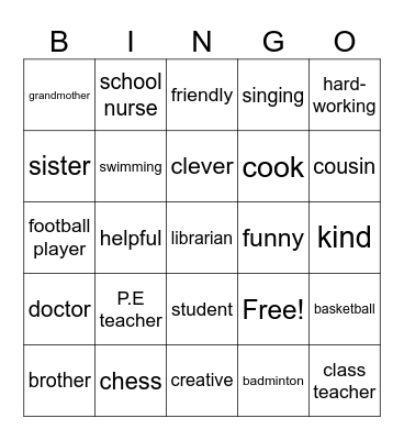 MY FAMILY AND MY FRIENDS Bingo Card