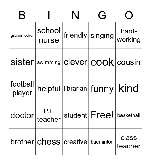 MY FAMILY AND MY FRIENDS Bingo Card