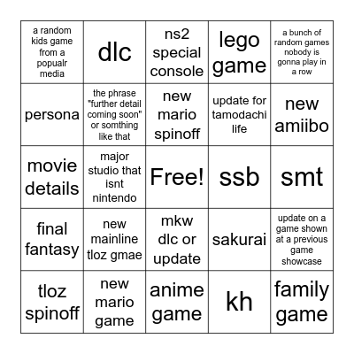 nintendo direct bingo Card
