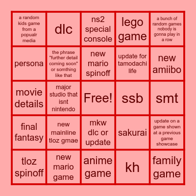 nintendo direct bingo Card